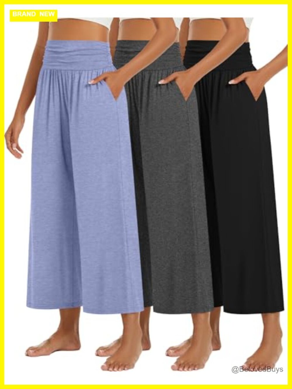 3 Pack Women's Wide Leg Capri Pants High Waisted Pleated Pockets